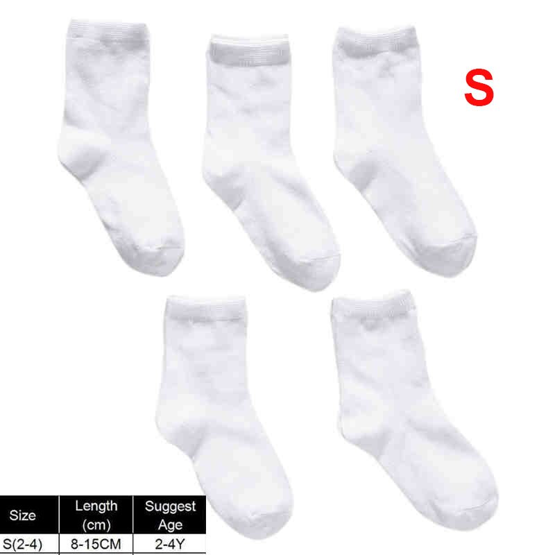 5 Pairs Kids Pure White Sock Baby Boy Girl Solid Breathable Cotton Sport Spring: S