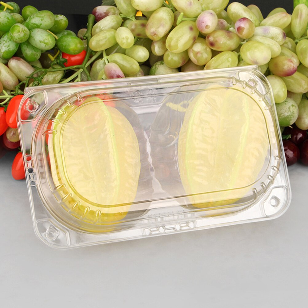 10pcs Transparent Packaging Boxes Food Fruit Storage Containers With Lids 2 Compartments Packing Box Bento Box Disposable Boxes