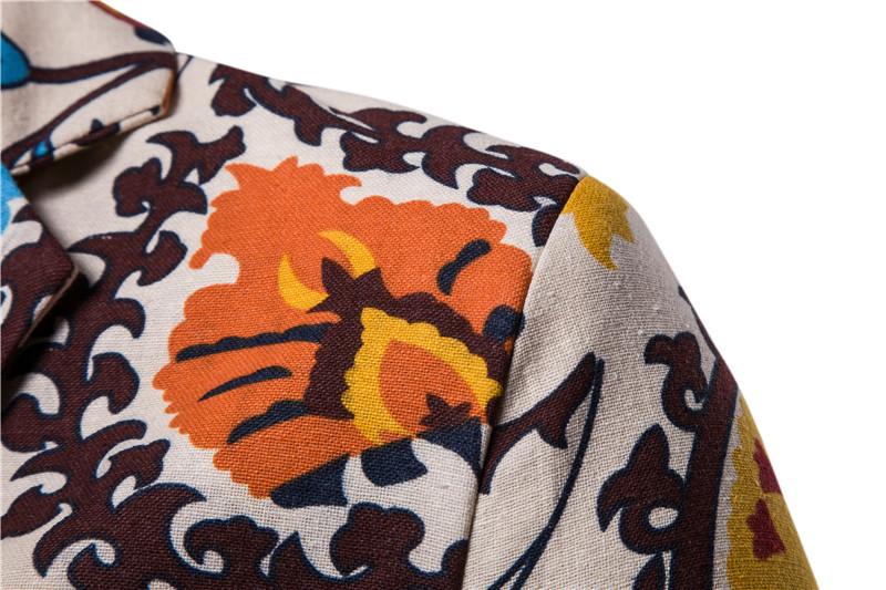 Bloemen gedrukt ontwerpen mannen Blazer Jas Katoen en linnen Casual Slim fit Smoking Blazers Mannen Pakken