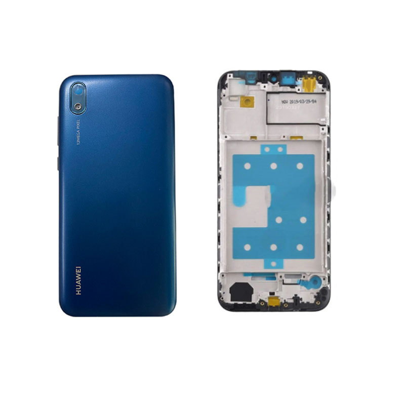 Carcasa LCD de 5,71 pulgadas para Huawei Y5 , marco frontal y medio, soporte + cubierta trasera de batería, AMN-LX9 LX1 LX2 LX3: full set blue
