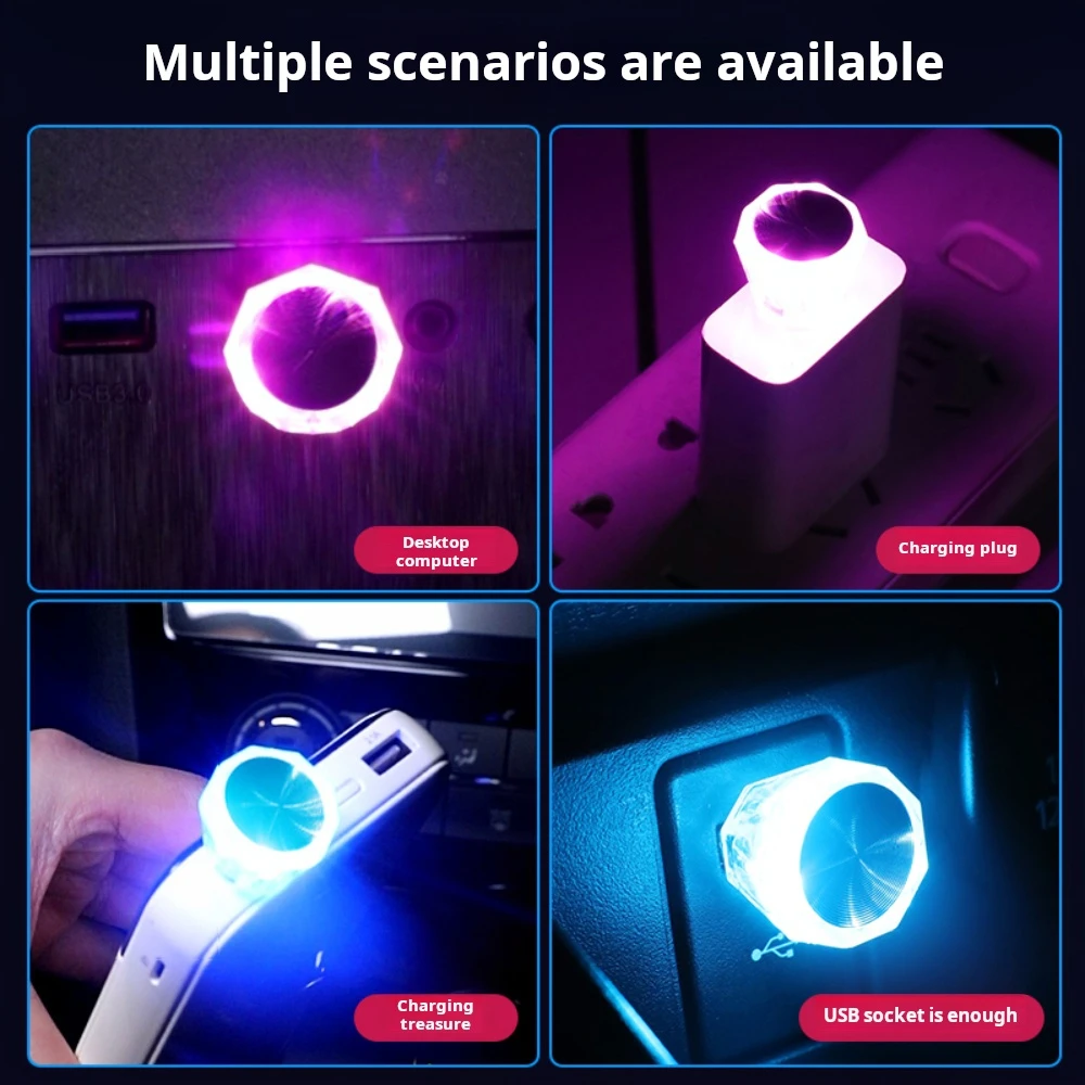 Mini lámparas de ambiente USB compactas, luz LED para coche, decoración de luz de ambiente Interior de coche, luz nocturna LED USB Gradieng para el hogar del coche
