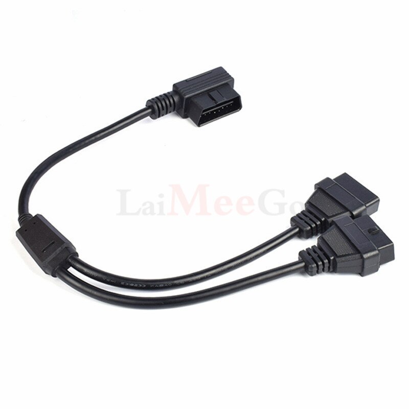 Portable 16-pin Cable For OBD Interface Car Models L Shape OBD2 Extension Cord One-divided-Two Connection Adapter
