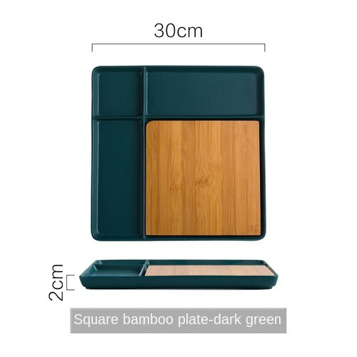 Ceramic Western Plate Grid Plate Household Square Tableware Snack Platter Bamboo Wood Western Steak Plate: 1pcs-C