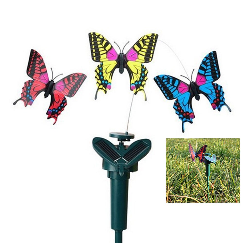 Novelty Vibration Solar Power Stimulator Butteryfly Dancing ABS Rotatable Garden Decoration