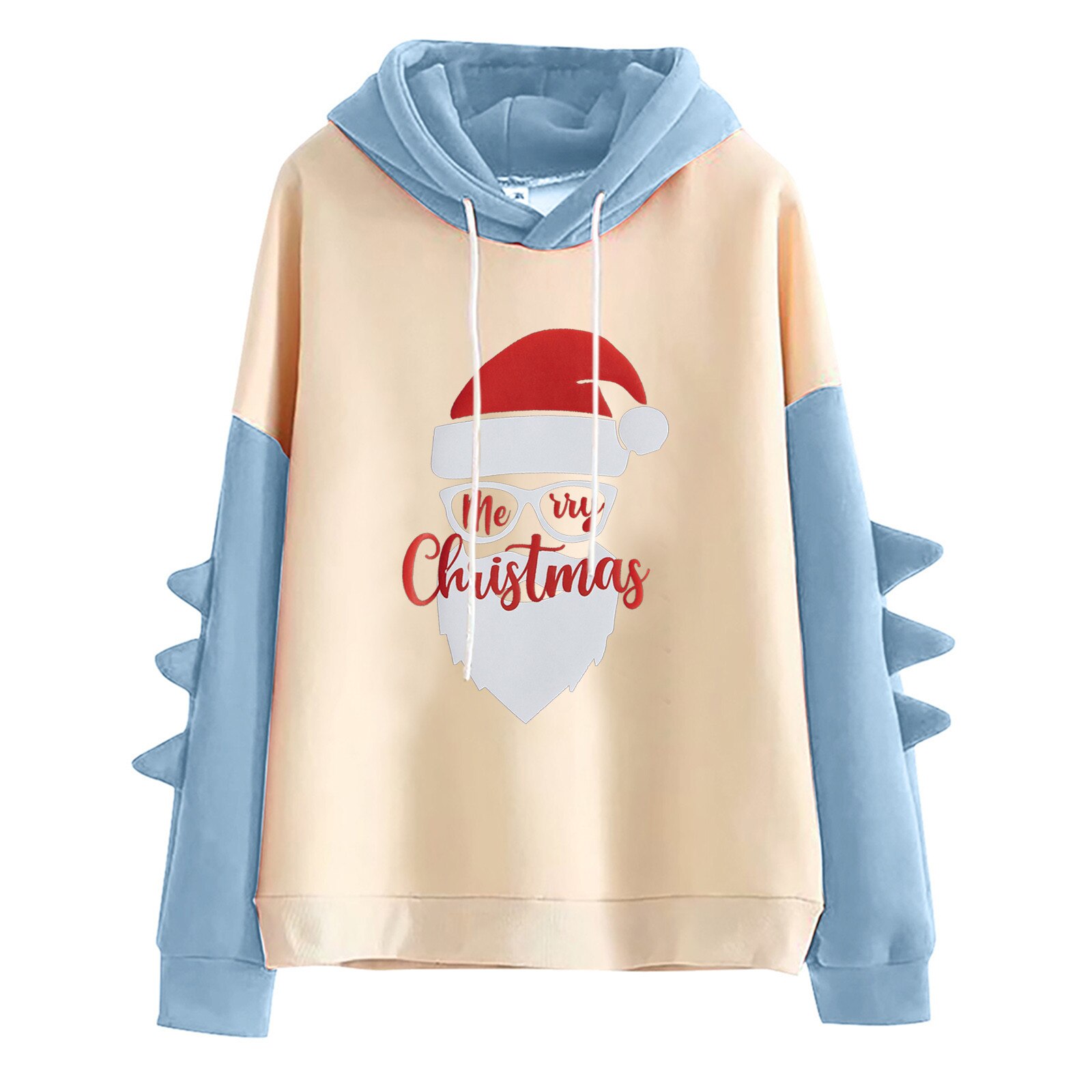 Women's Autumn Winter Leisure Christmas Letter Printing Long-sleeved Shirt Sweatshirt Top Oversized Loose Hooded Sweatshirt #K: S / Blue