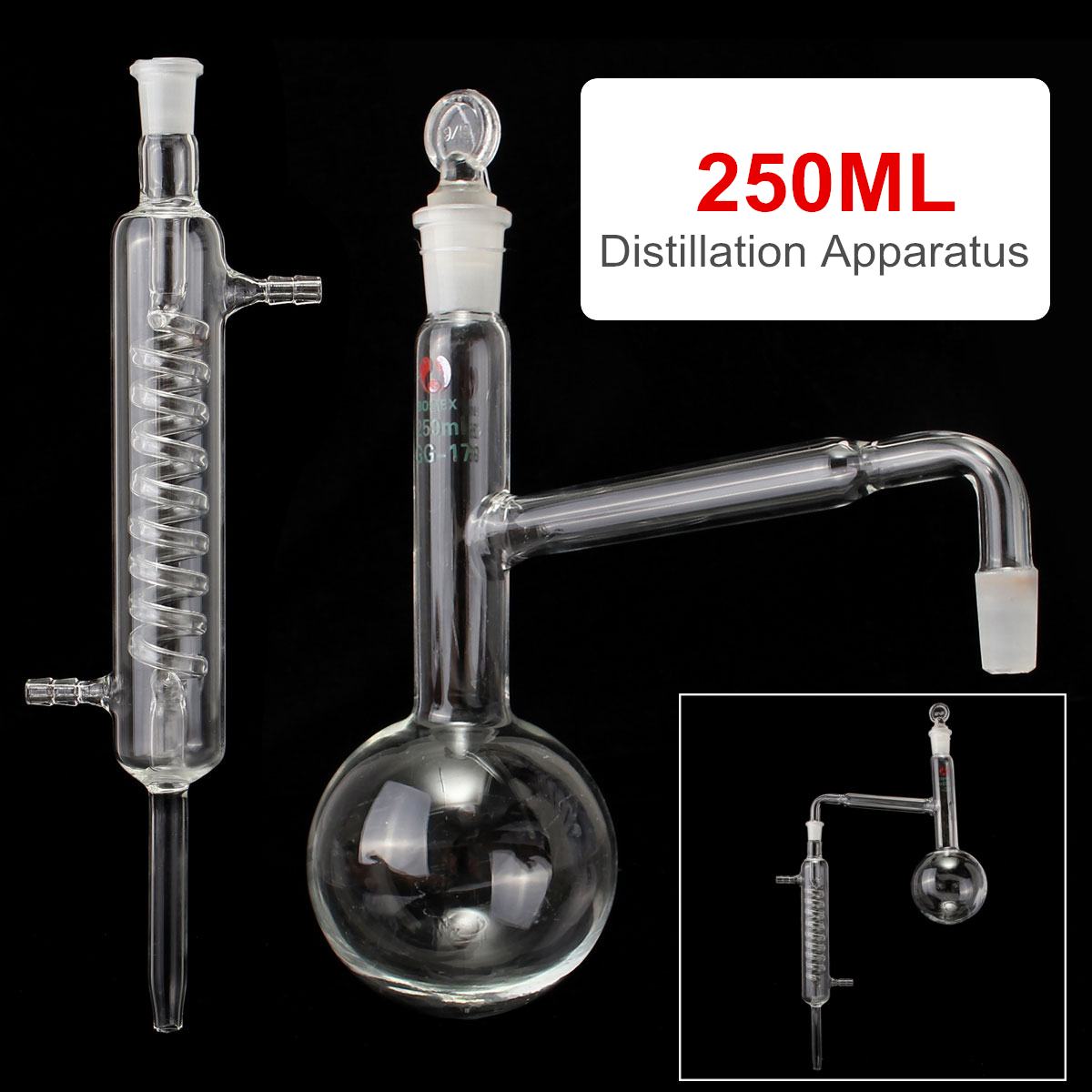 Set di Kit per vetreria per chimica da laboratorio per apparecchi di distillazione da 250ml apparecchi per distillazione di vetro per laboratorio di chimica 24/40