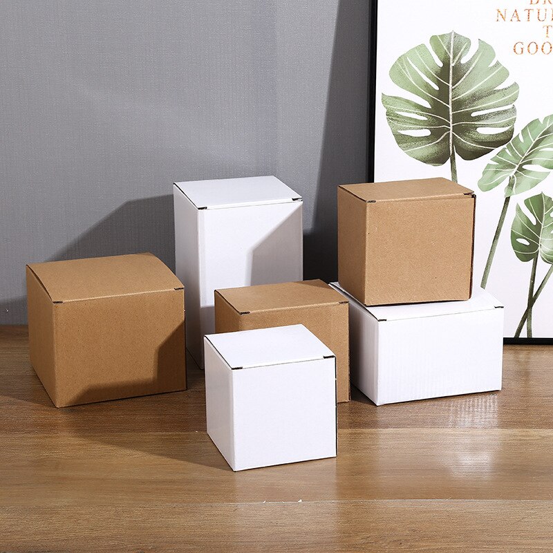 10Pcs White Kraft Paper Box Mailer Thicken Corrugated Box Square Packaging Box Mini Cardboard Carton