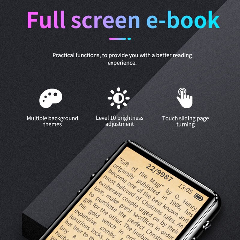 Lecteur Mp3 Mp4 Mp5 tactile, Bluetooth, 2.4 pouces, Compatible avec musique haute fidélité, vidéo, Radio FM, enregistrement, prend en charge une carte TF de 128 go