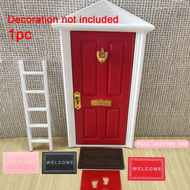 1:12 Kids Fiber DIY Ambachtelijke Miniatuur Vloermat Deur Welkom Tapijt Decoratieve Pop Huis Ornament Accessoires Fairy Handgemaakte