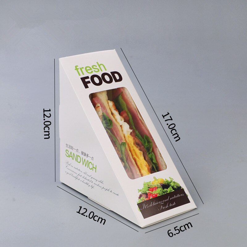 100pcs Sandwich packaging box white card carton baking cake paper box with window picnic party food disposable package