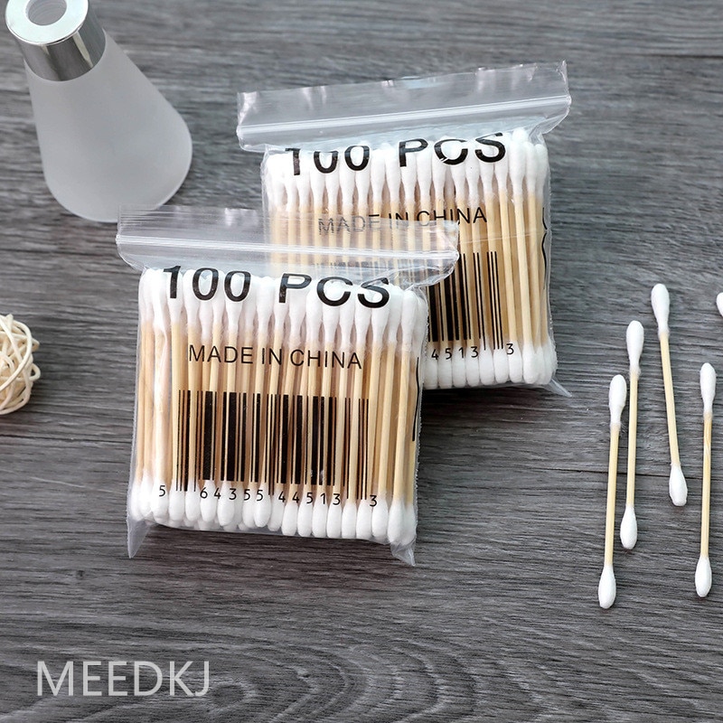 100 stuks zachte tas houten stokjes dubbelzijdige wattenstaafjes hygiënische wattenstaafjes beauty stick cosmetische wattenstaafjes