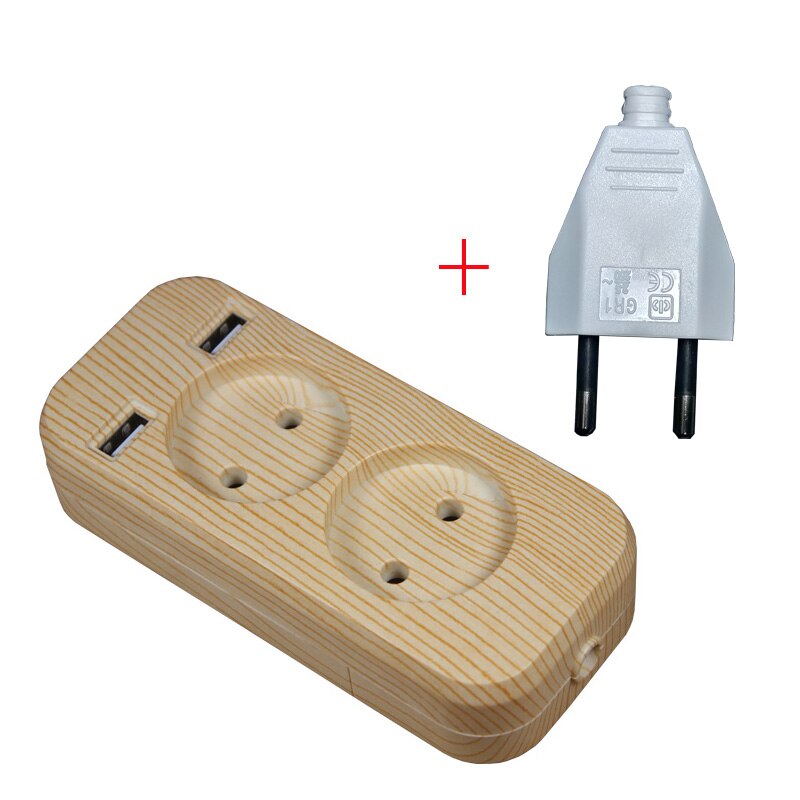 Usb Extension Socket Charger Dubbele Usb-poort 5V 2A Usb Stopcontact Usb Murale FZ-01-03: wood with plug