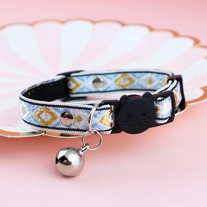 Étnico Jacquard Collar de gato con campana ajustable gatito cuello Correa hebilla de seguridad Anti-asfixia Collar para mascota mascotas suministros: 02