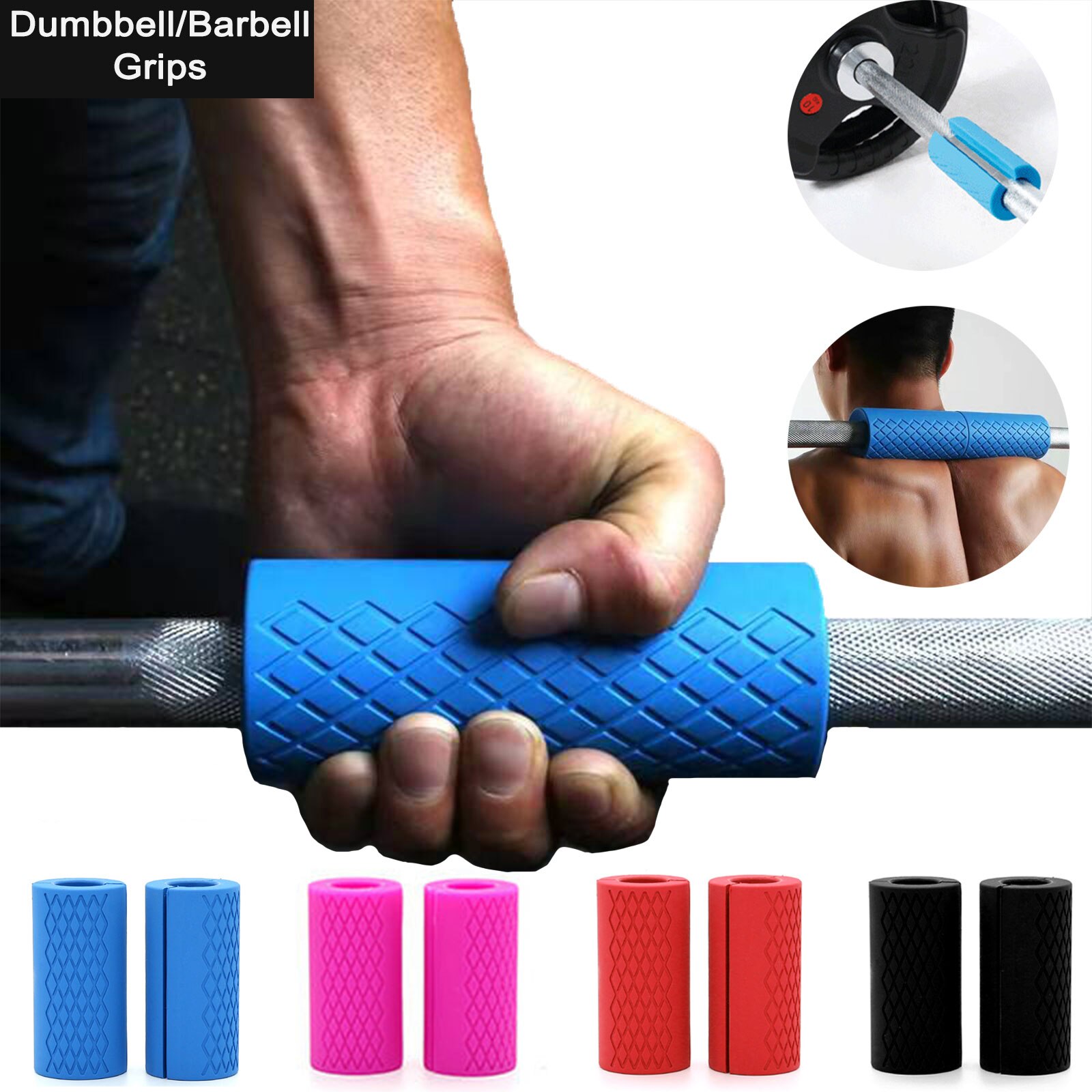 Dumbbel Barbell Silicone Hand Grip Bar Handles Weightlifting Shoulder Pads Fitness Workout Weight Training Gym Pull Up Non-slip
