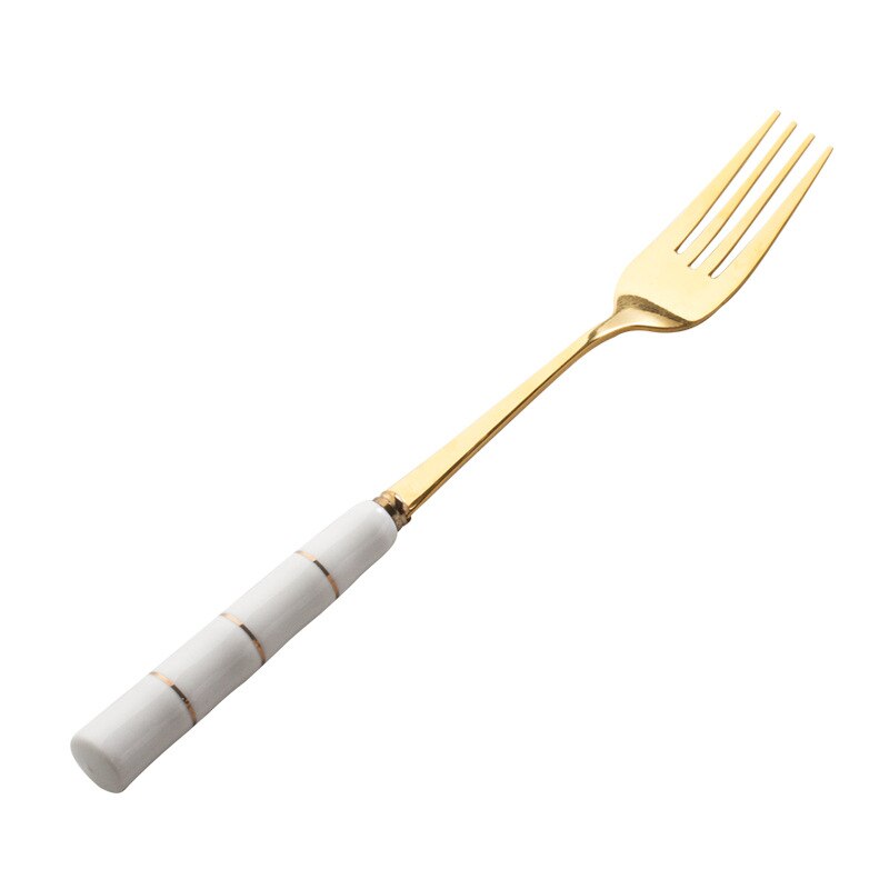 Cathylin Ceramic Handle Western Flatware 4 pcs Stainless Steel Cutlery Set Knife Fork Spoon Teaspoon Dinner Set Dinnerware Set