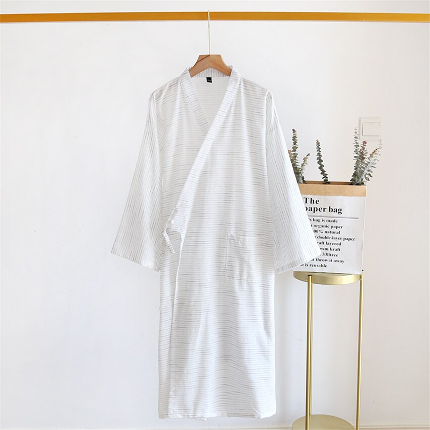 Men 2022 Japanese Style Kimono Cotton Bathrobe Spring Summer Vintage Striped Pajamas Casual Loose Long Sleeve Homewear