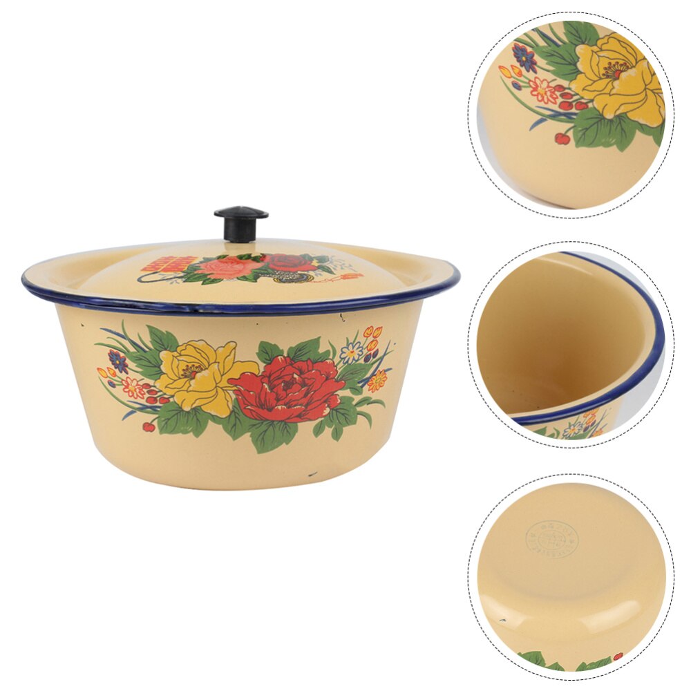 1Pc Vintage Antique Hand Washing Basin Tureen Pot With Lid Retro Enameled Bowl Chinese Delicate Enamel Bowl Soup Basin