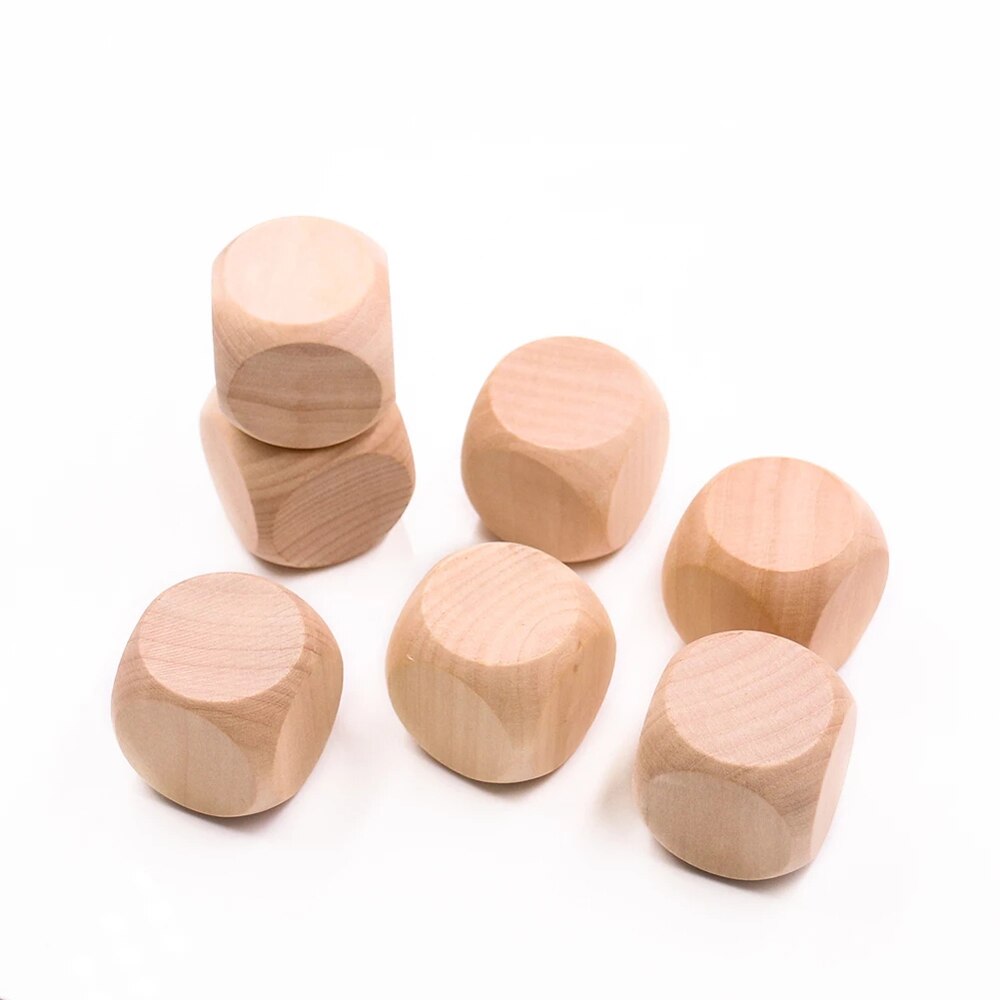 10pcs Wood Dices 6 Sided Blank Cubes Round Corner For DIY Printing Engraving Kid Toys Family Party Games