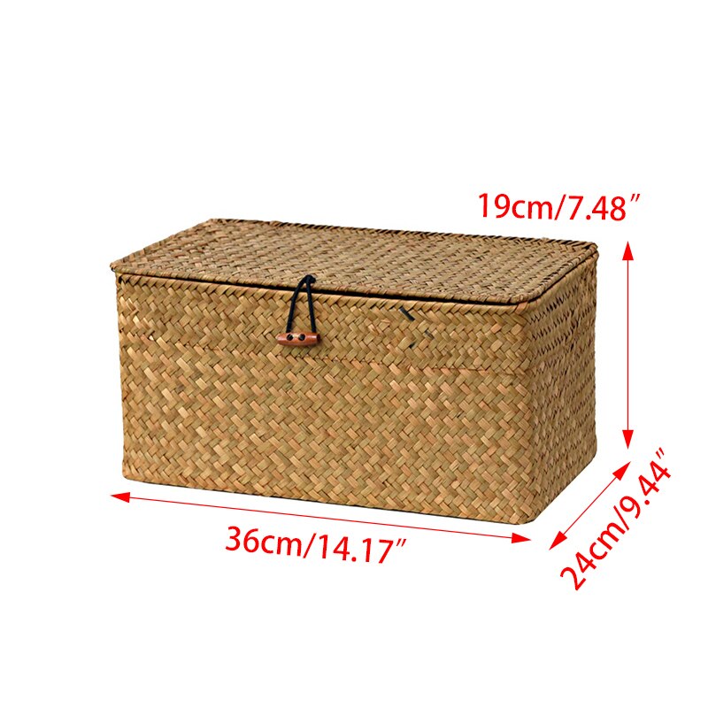 Grote Rieten Doos Rechthoekige Zeegras Opslag Mand Met Deksel Rotan Organizer Voor Kast Plank Tafel Thuis Manden: 36x24x19cm-yellow