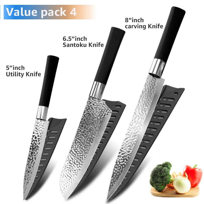 Chef Messen 6 Set Professionele Japanse Keukenmessen Hoge Carban Rvs Vlees Cleaver Fruit Mesje Koksmes: D
