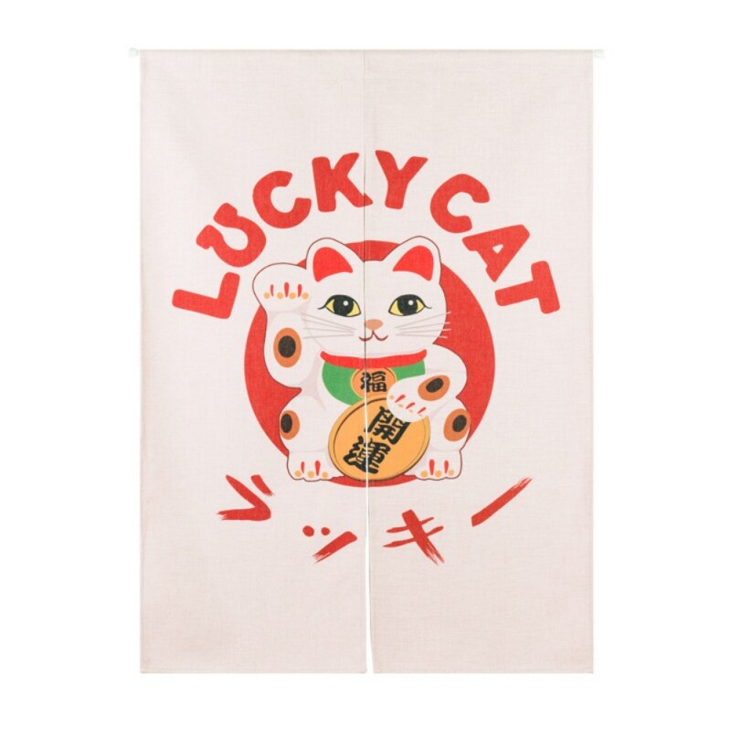Rideau de porte en coton et lin | Motif chat chanceux, rideaux de porte, diviseur de décoration pour la maison, pour chambre à coucher et cuisine