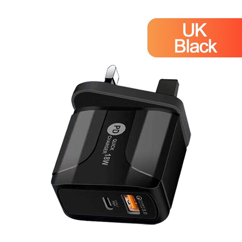 18W PD Quick Charge 3,0 USB Ladegerät EU/US/UK Stecker Handy Ladegerät Für iPhone 12 11 Pro X XR XS MAX blitz Schnelle Lade: UK Black