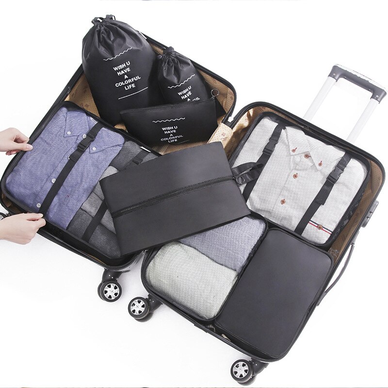Neue 8 teile/satz Reise Veranstalter Taschen Für Kleidung Verpackung Organisatoren Klar Mesh Taschen Koffer Gepäck Tasche In Tasche: Black