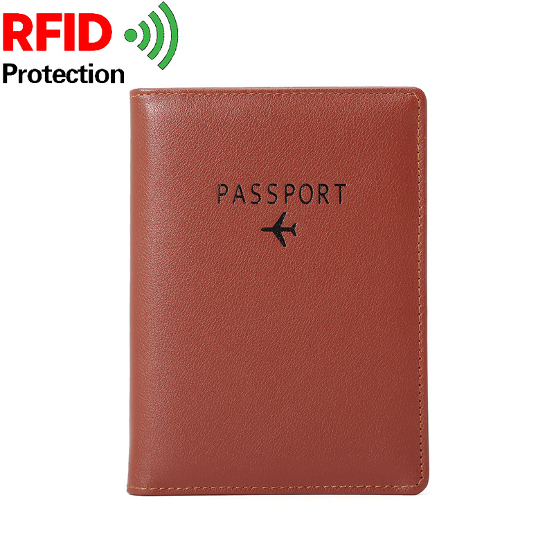 Fly logo rfid beskyttelse pascover universal størrelse rejse rfid pasholder pink etui pasorganisator: Brun