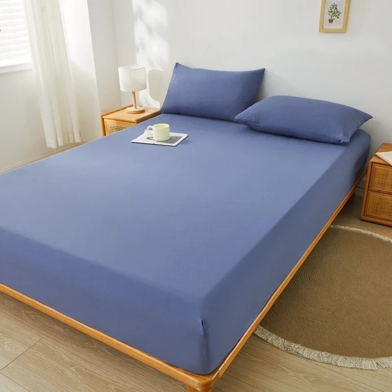 Brushed Mattress Cover Double/Queen Size Solid Color Fitted Sheet For Double Bed Anti-Mite 침대커버 200X220cm 매트리스커버 (No Pillowcase): See below for size descriptions / VIOLET/紫罗兰