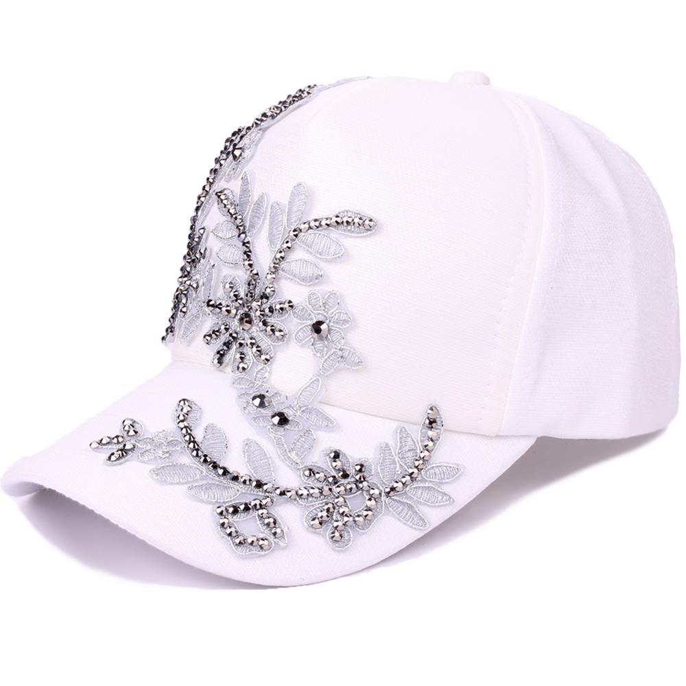 Mode Witte Baseball Cap Vrouwen Bloemen Vorm Jeugd Meisjes Hoeden Casquette Homme Womens Grey Borduren Klinknagel Snapback Cap: white