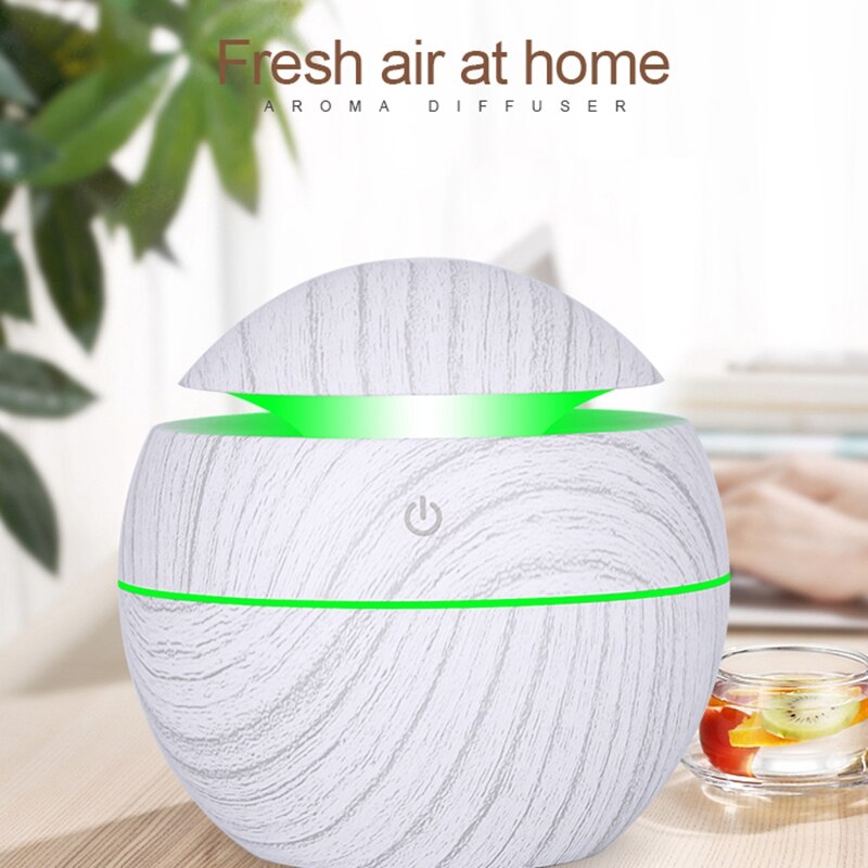 130Ml Mini Electric Air Humidifier Usb Charge Aroma Diffuser Ultrasonic White Wood Grain With 7 Color Led Light For Home