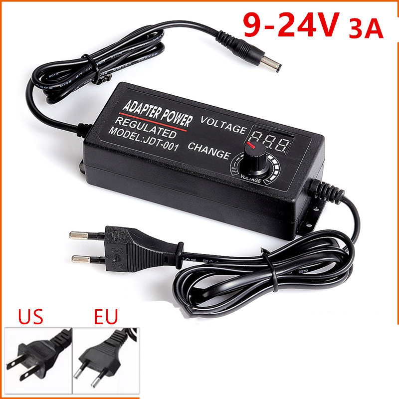 Universal AC/DC 72W Power Adapter, Adjustable Voltage 9-24V 3A DC Converter, With LED Display
