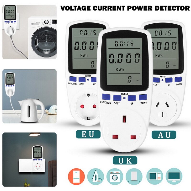 Eu/Uk/Au Plug Ac Power Meter Digitale Voltage Wattmeter Stroomverbruik Watt Energiemeter Elektriciteit Monitor