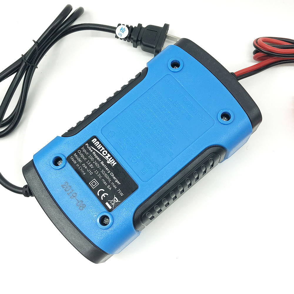 12V 6A LCD Smart Fast Car Battery Charger for Auto Motorcycle Lead-Acid AGM GEL Batteries Intelligent Charging