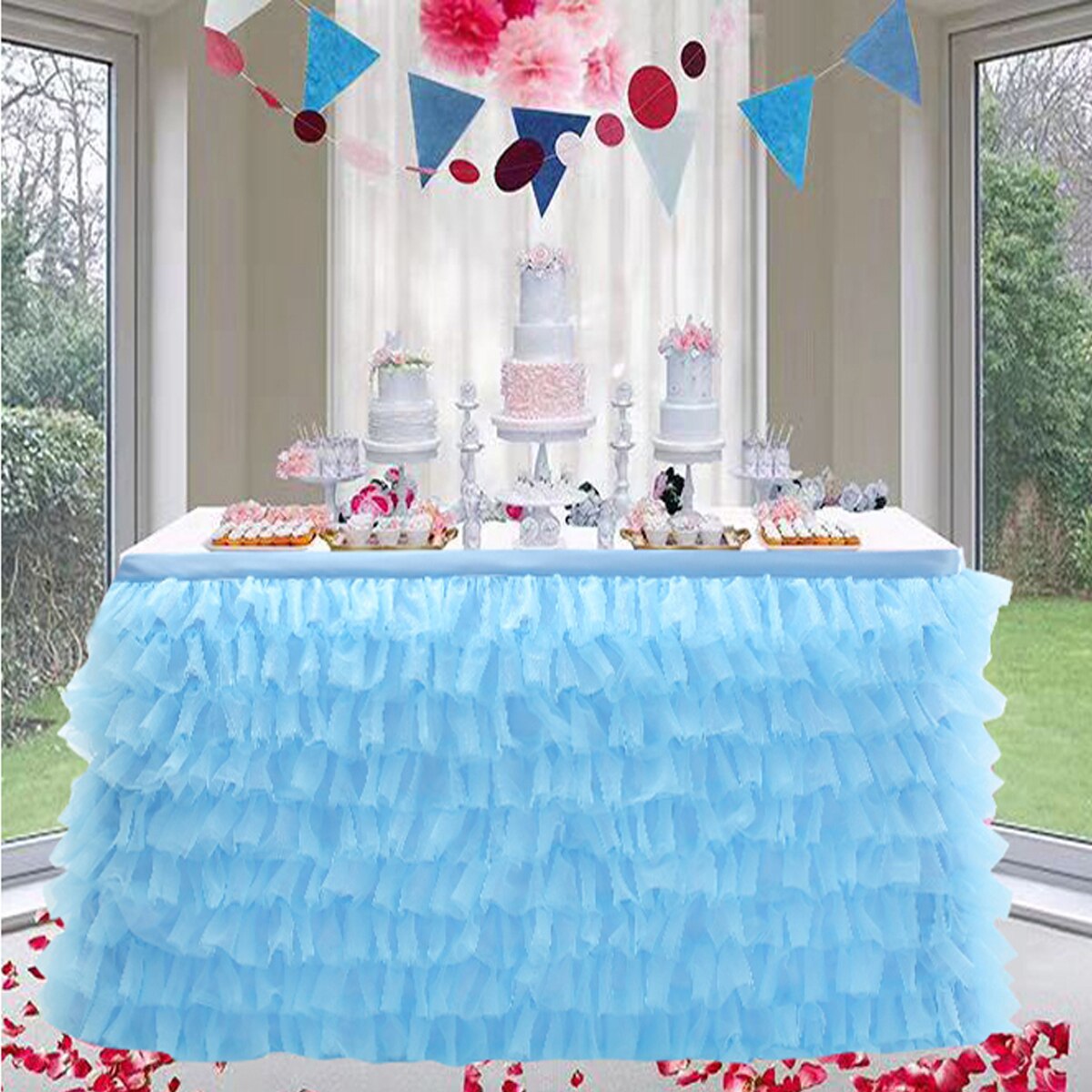 Bord nederdel tyl bord nederdel til bryllup dekoration baby shower fødselsdag fest fest bryllup bord fodpaneler 180 x 77cm: Blå