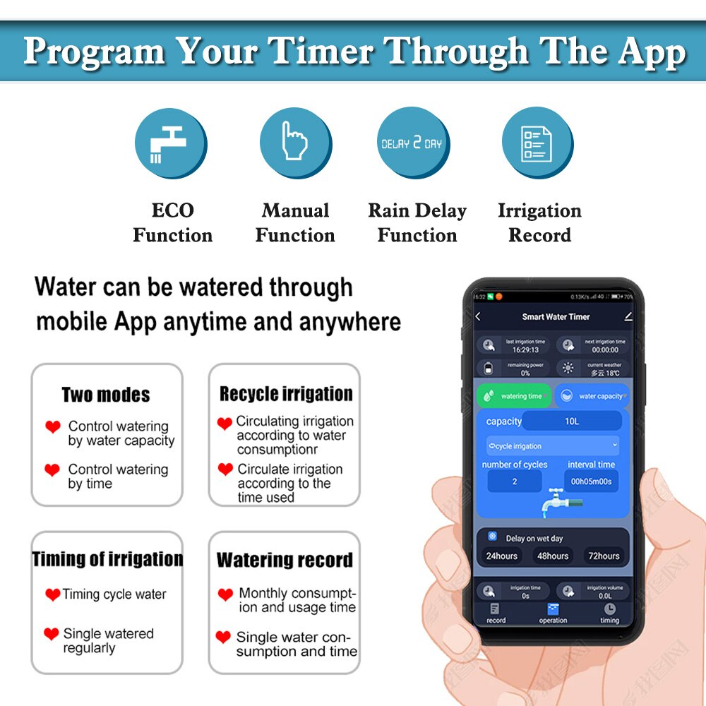 WIFI Bluetooth Garden Water Timer Automatic Drip Irrigation Controller Smart Home Google Assistant Programmable Sprinkler System