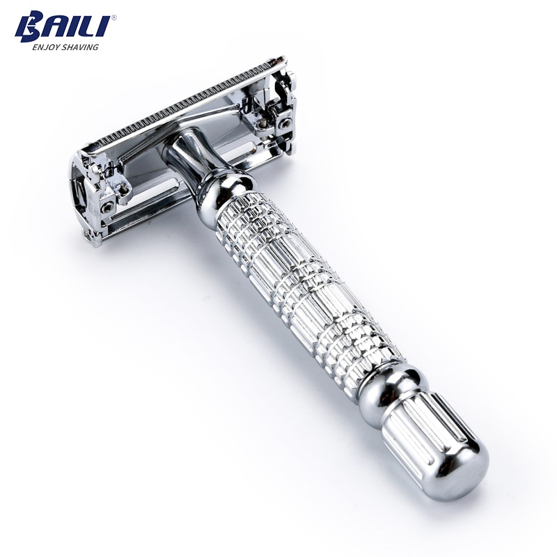 BAILI Men's Barber Butterfly Open Head Safety Shaving Blade Razor Stainless Double Edge Unscrew Zinc Alloy +Stand BD179