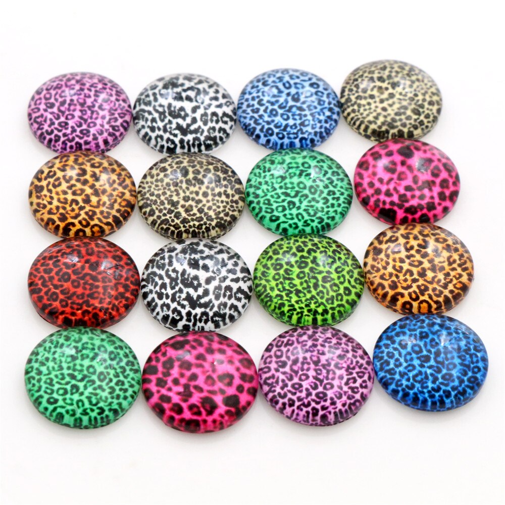 8mm 10mm 12mm-25mm Leopard print Photo Glass Cabochons Mixed Color Cabochons For Bracelet earrings necklace Bases Settings