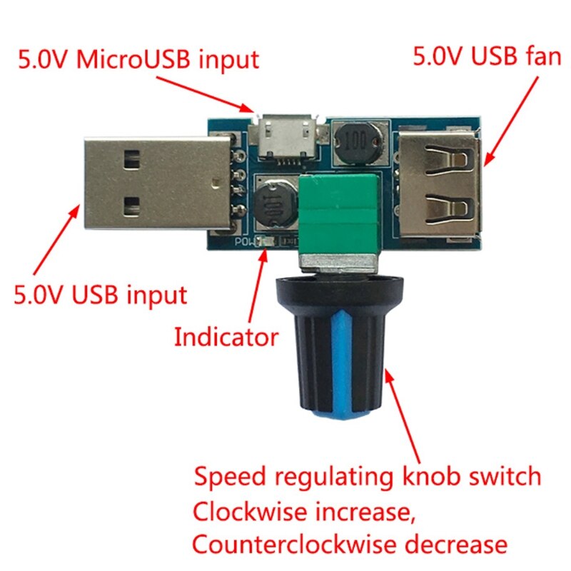 Contrôleur de vitesse de ventilateur USB DC 4-12V réduisant le bruit régulateur de réglage multi-décrochage