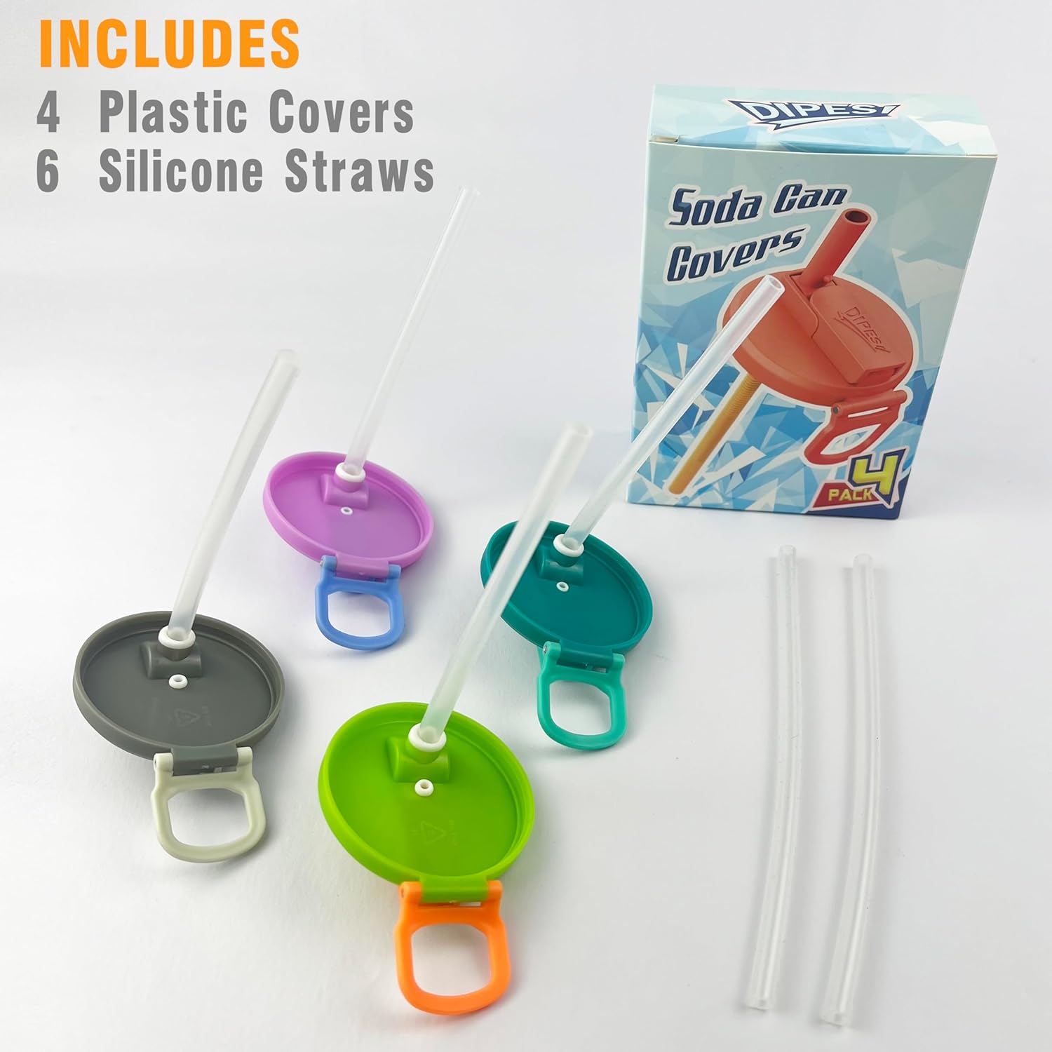 Soda Can Lids with Straw,Silicone Straws Soda ​Can Covers Lid,Reusable for Can Covers for Soda, Beverage, Juice,Seltzer