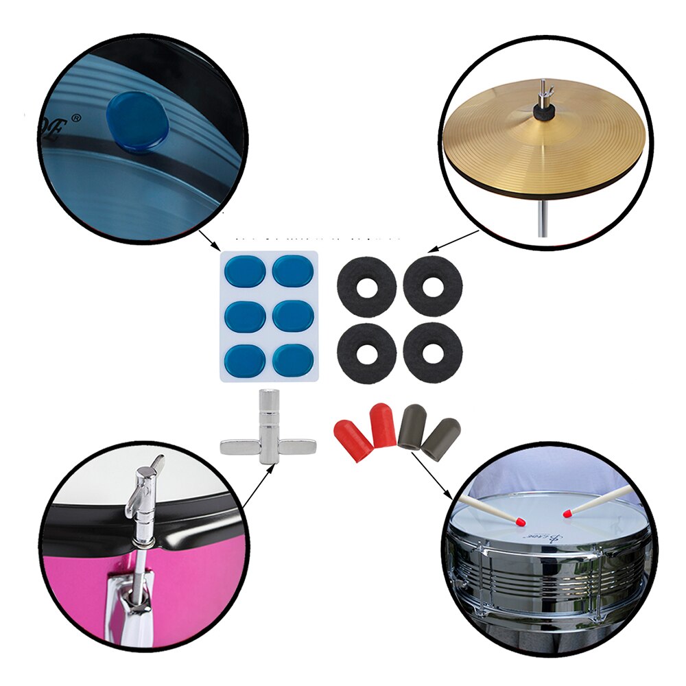 Drum Set Accessories Kit with 4pcs Cymbal Stand Felt Washeres + 4pcs Drumstick Rubber Tips + 6pcs Drum Damper Gel Pads