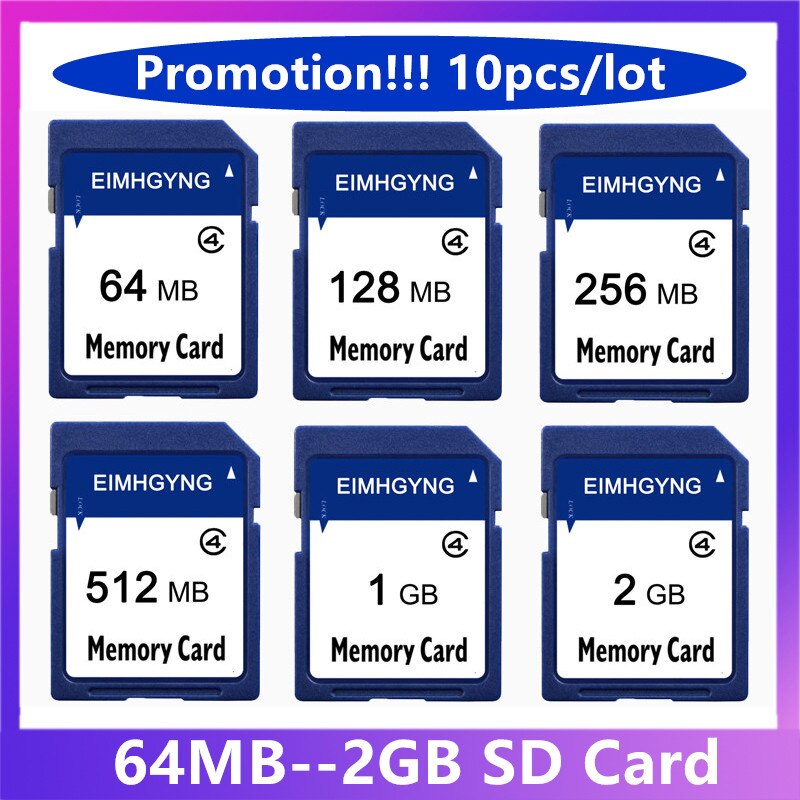 ! 10PCS/LOT SD Card 2GB 1GB 512MB 256MB 128MB 64MB D Memory Card Secure Digital Flash Memory Card Standard