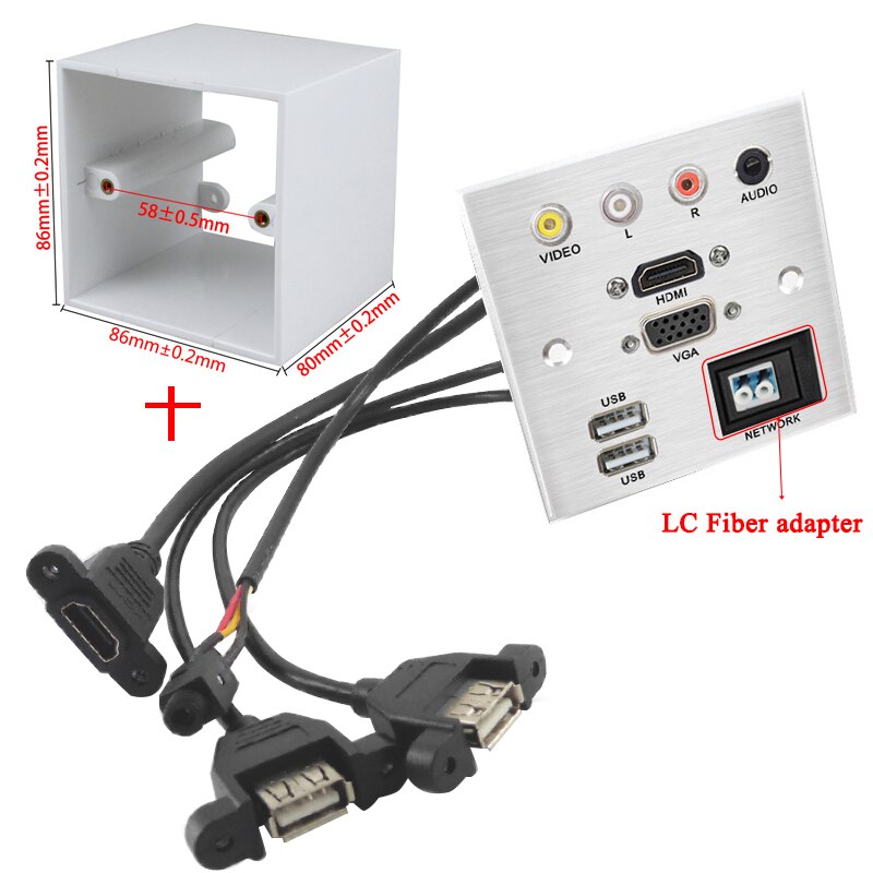 Wall Desktop Extension Cord Socket Aluminum Alloy Panel VIDEO L R AUDIO HDMI VGA USB RJ45/SC Optical Fiber/TV/BNC Connector: SET 2 / USB 3.0