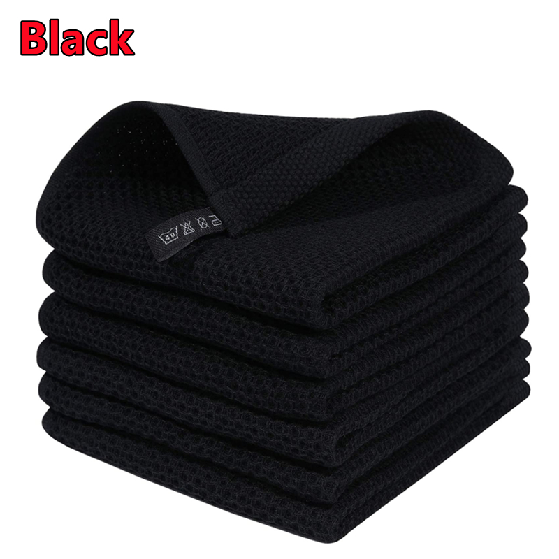 Paño de cocina de algodón toalla de cocina absorbente Ultra suave, paño de limpieza del hogar, utensilios de cocina, paño de lavado, trapo para platos: Negro / 8 ud
