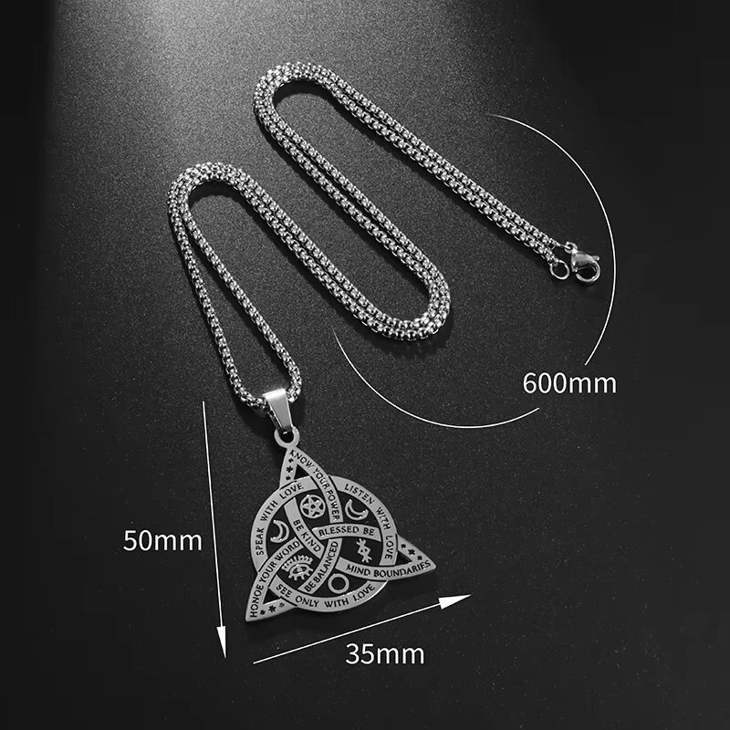 Stainless Steel Vintage Irish Celtic Trinity Knot Pendant Wiccan Witch Knot Moon Star Totem Necklace Men's Lucky Jewelry