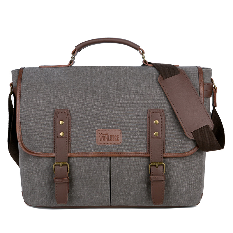 Vintage Mannen Aktetassen Canvas 14 Inch Laptop Tassen Draagbare Tas Voor Mannen Business Aktetas Schoudertas: Gray