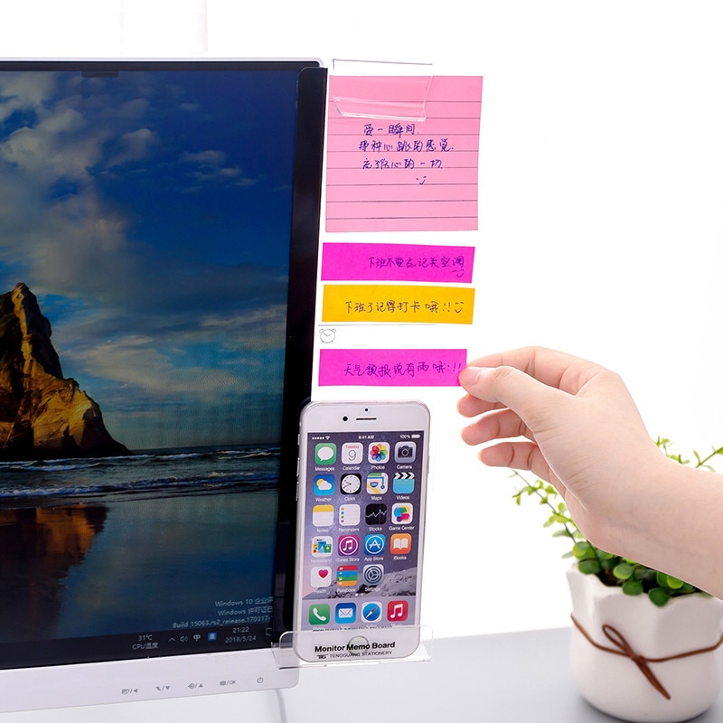Computer Display Screen Sticker Practical Acrylic Adhesive Notes Phone Holder Multifunction Message Board Home Office Storage
