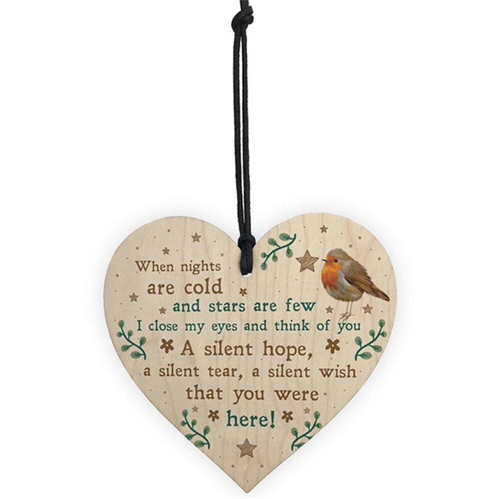 Robin Plaque Memorial Bauble Wooden Heart Keepsake In Memory Of Deceased Ornaments Sign Christmas