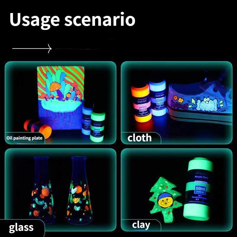 Fluorescent Acrylic Paint High Brightness Luminous Paint 58ml Student Hand Painted DIY Textile Wall Light Absorbing Pigment