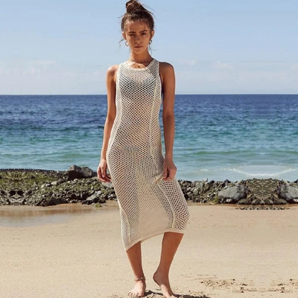 Cream Knit Beach Cover-Up Dress